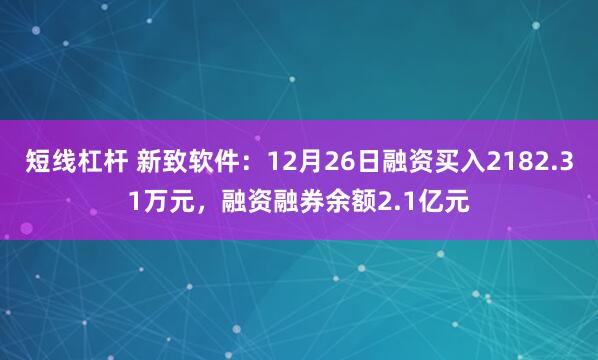 短线杠杆 新致软件：12月26日融资买入2182.31万元，融资融券余额2.1亿元